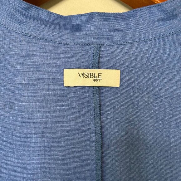 Visible Art Blue 100% Linen Ballon 3/4 Sleeves Empire Waist Midi Dress Size XL - Picture 10 of 12